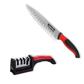 Kit Afiador Amolador 4 Em 1 + Faca Do Chef 8" Santoku
