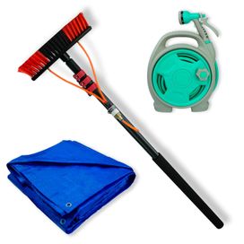 Kit Lona 6x5 Azul Impermeável Vassoura Mangueira Retrátil