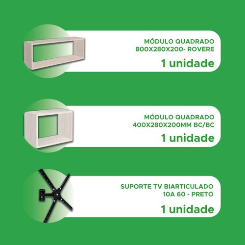 Kit 2 Nichos 40x28 e 80x28 + 1 Suporte P/ Tv Biarticulado