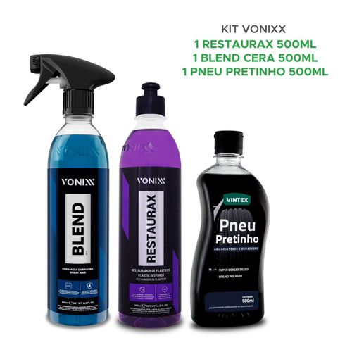 Kit Vonixx Pneu Pretinho + Restaurax + Cera Carnaúba Blend