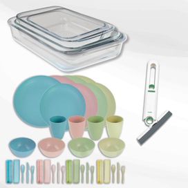 Kit Assadeira Vidro 4 Pçs Jogo De Jantar 32 Pçs 1 Mini Mop