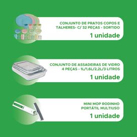 Kit Assadeira Vidro 4 Pçs Jogo De Jantar 32 Pçs 1 Mini Mop
