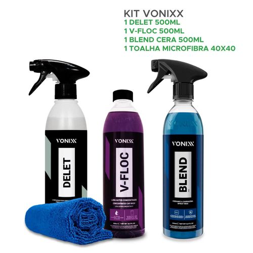 Kit Auto Vonixx Toalha Microfibra + V-floc + Blend + Delet