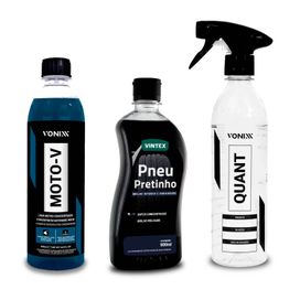 Kit Shampoo Moto-v Pneu Pretinho Quant Pulverizador Vonixx