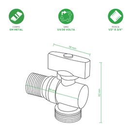 Torneira Esfera Para Máquina De Lavar Roupa e Louça Em Metal