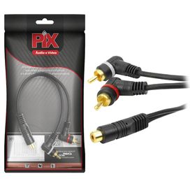 Cabo De Áudio Y 2 Rca Macho 1 Fêmea 25 Cm 4mm 90 Graus - PIX