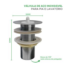 Válvula Aço Inox 7/8" Banheiro Lavatório Ralo Pia Cuba