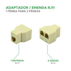 10x Conector Duplicador Cabo De Rede Rj11 1 Fêmea X 2 Fêmea