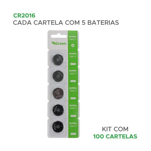 500x Pilhas Moeda Green Bateria Cr 2016 3v - Em Cartela