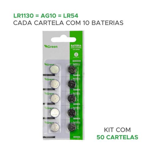 500x Pilhas Baterias Lr1130 Lr54 Ag10 - Alcalina Dura Muito+