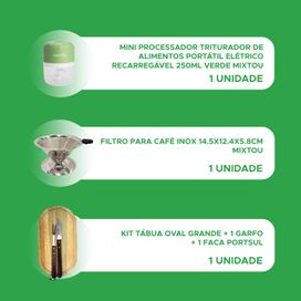Processador Recarregável 250ml + Filtro Inox e Kit Churrasco
