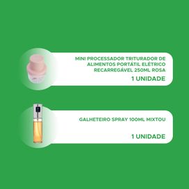 Galheteiro Spray + Mini Processador Recarregável 250ml - Rosa