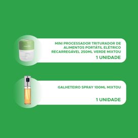 Galheteiro Spray + Mini Processador Recarregável 250ml Verde
