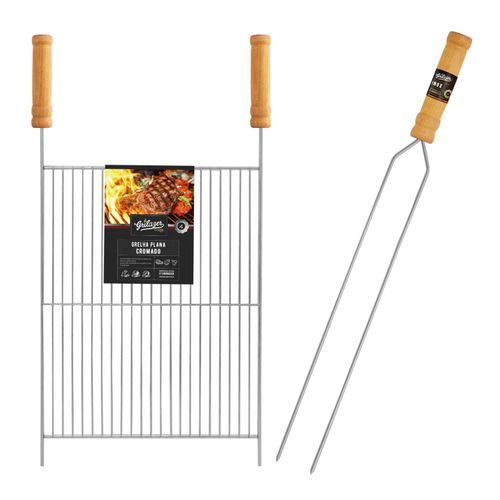 Kit Churrasco Espeto Inox 2H 85cm e Grelha 40x50cm Grilazer