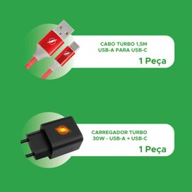 Carregador Turbo 30W e Cabo Tipo C 1,5 Metros Flash