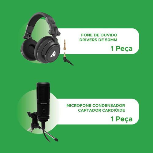 Microfone Condensador e Fone de Ouvido Maono Profissional