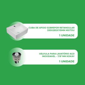 Kit Cuba de Apoio Sobrepor Retangular e Válvula Inox 7/8"