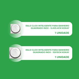 Kit Ralo Click Quadrado Inox Para Banheiro 9.4cm e 15cm