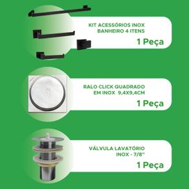 Kit Para Banheiro Acessórios Ralo Click 9,4cm e Válvula 7/8"