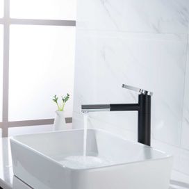 Torneira Lavatório Monocomando Bica Alta Móvel Preto E Inox