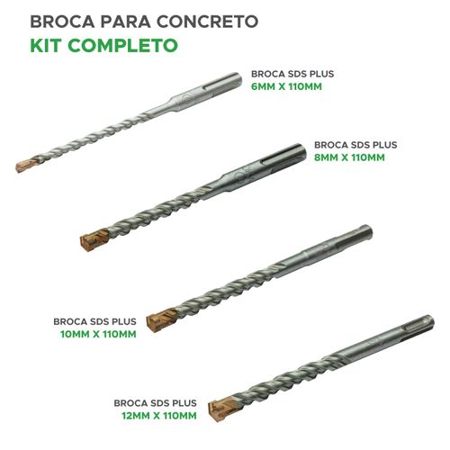 Conjunto De Brocas Concreto Sds Plus em Aço - 6 a 12mmx160mm