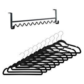 Organizador de Cabides 40cm e Cabides Veludo Preto (10 un.)