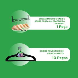 Organizador de Cabides 40cm e Cabides Veludo Preto (10 un.)