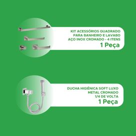 Ducha Higiênica Metal Cromado e Kit Acessórios Inox 4 Peças