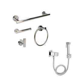 Kit Banheiro Cromado Ducha Higiênica e Acessórios Inox 4 Pçs