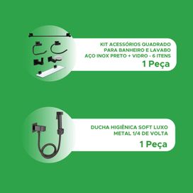 Kit Completo Banheiro: Ducha Preta e Acessórios Inox 6 Peças