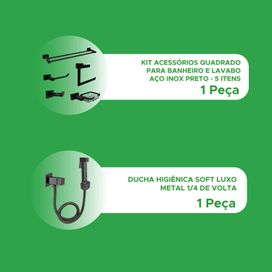 Ducha Higiênica Preta + Acessórios Banheiro Inox 5 Peças