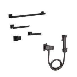 Ducha Higiênica Preta + Acessórios Banheiro Inox 4 Peças