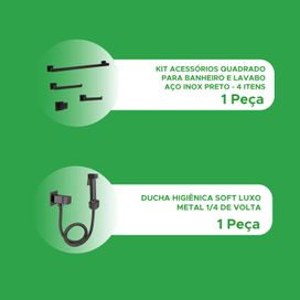 Ducha Higiênica Preta + Acessórios Banheiro Inox 4 Peças