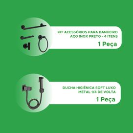 Kit Banheiro 4 Peças Ducha Higiênica e Acessórios Inox Preto