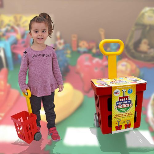 Carrinho de Feira Brinquedo Infantil Com Regulagem de Altura - Pakitoys