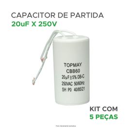 5x Capacitor Partida 20uf - 250v P/ Motor Portão Eletrônico