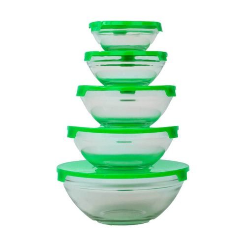 Conjunto 5 Tigelas Vasilhas Potes Bowls De Vidro Com Tampa