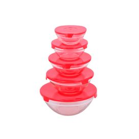 Conjunto 5 Tigelas Vasilhas Potes Bowls De Vidro Com Tampa