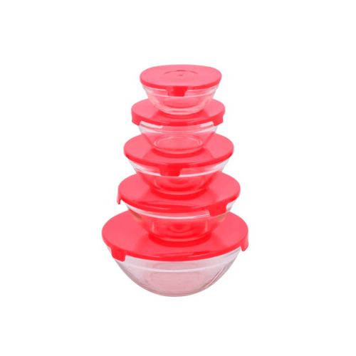 Conjunto 5 Tigelas Vasilhas Potes Bowls De Vidro Com Tampa