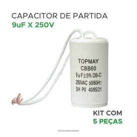 5x Capacitores De Partida 9uf X 250v 2 Fios Partida De Motor