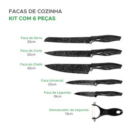 Conjunto Completo De Facas De Cozinhas Com 6 Peças - Preto