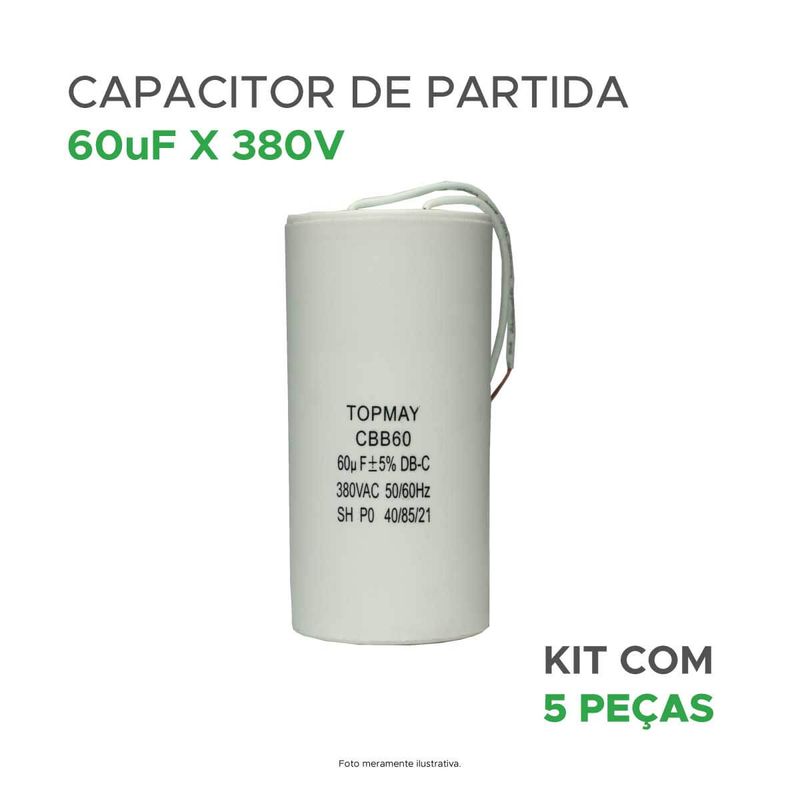 5x Capacitor Partida 60uf - 380v P/ Motor Portão Eletrônico