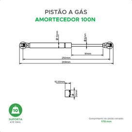 Pistão Amortecedor A Gás para Móveis Armários 100N - Prata