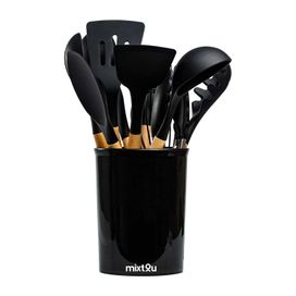 Kit 12 Utensílios De Cozinha Em Silicone E Cabo De Madeira