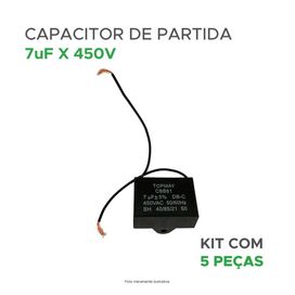 5x Capacitor Partida 7uf - 450v P/ Ventilador - Quadrado