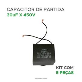 5x Capacitor Partida 30uf - 450v P/ Motor Portão - Quadrado