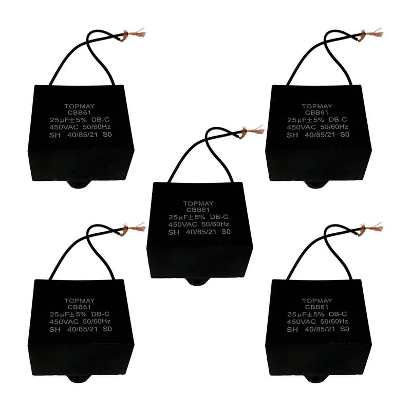 5x Capacitor Partida 25uf - 450v P/ Motor Portão - Quadrado
