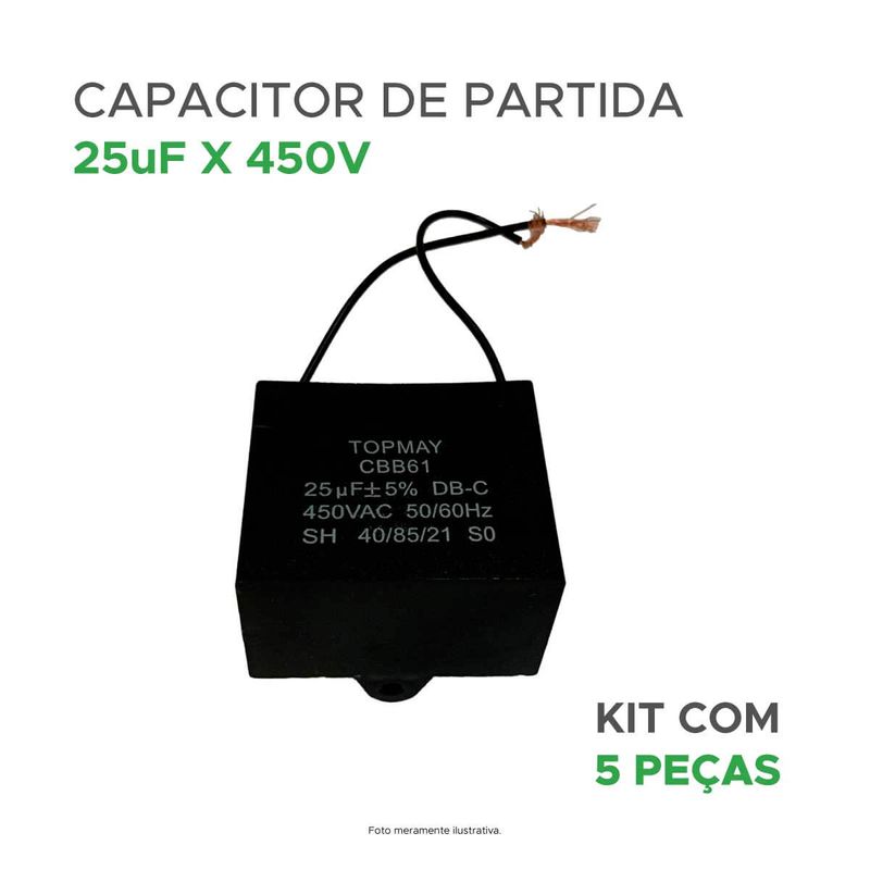 5x Capacitor Partida 25uf - 450v P/ Motor Portão - Quadrado