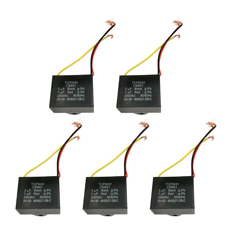 5x Capacitor Partida 3 Fios 3uf + 7uf - 250v - Quadrado