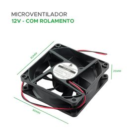 Cooler FAN Ventoinha 80x80x25 Microventilador 12 Volts Com Rolamento - 5+
